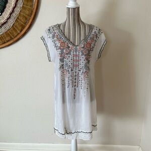 Johnny Was Embroidered White Floral Mini Dress Woman's Small